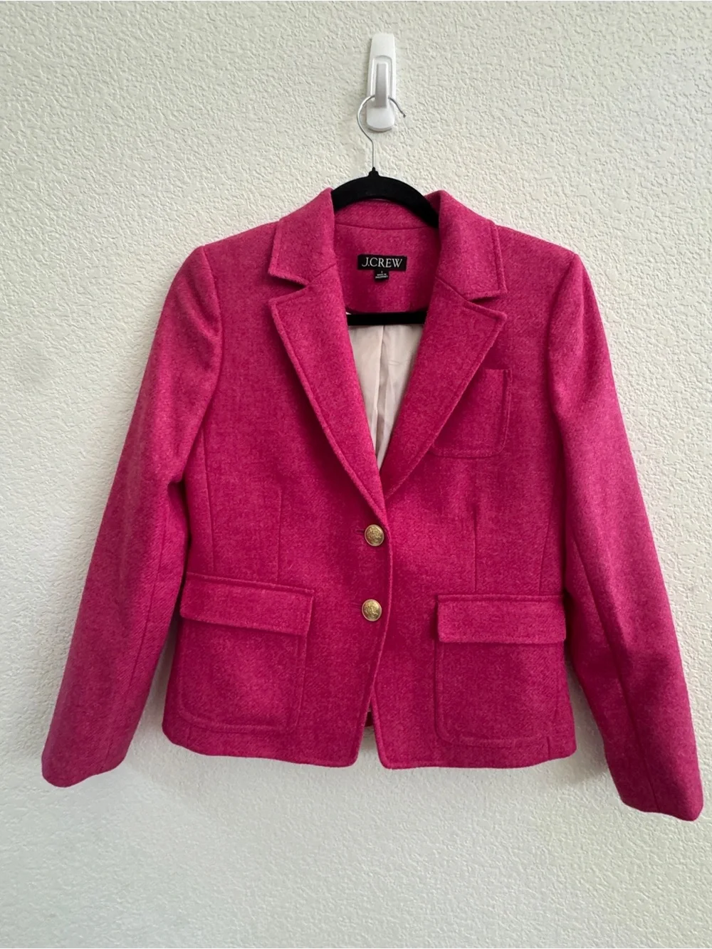 J.Crew Women's Shrunken Pink Wool Blazer size. 2. English Wool Collection